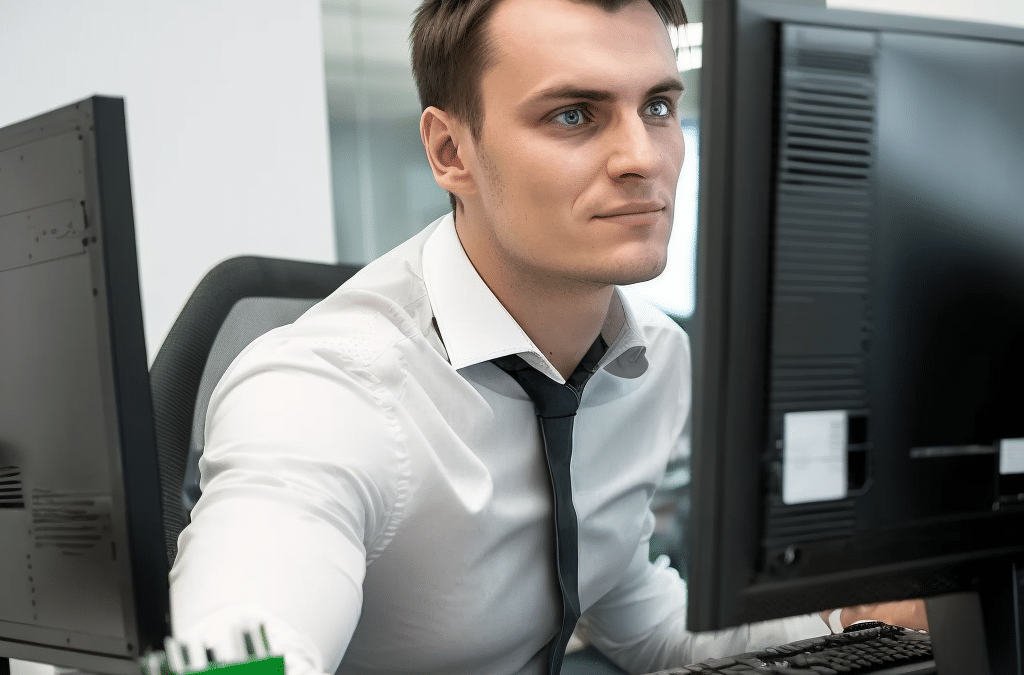 Hombre trabajando en oficina con computadora