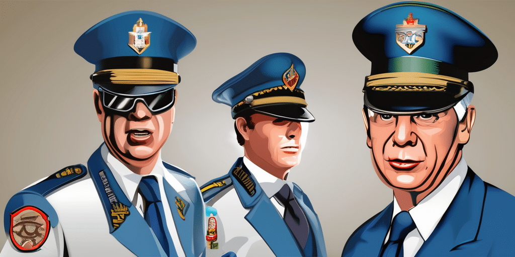 Ilustración de tres oficiales de policía en uniforme.