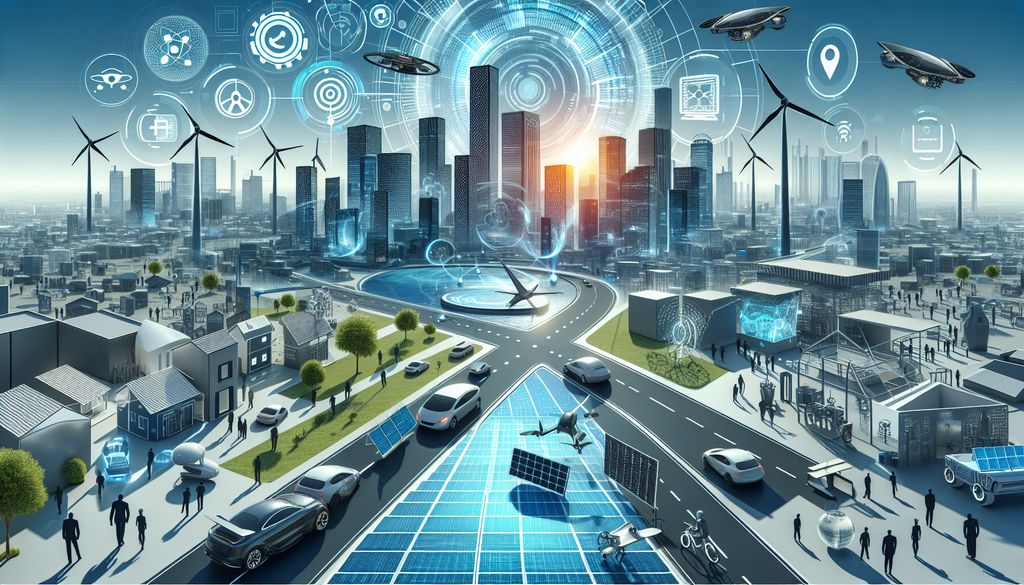 Ciudad futurista inteligente con tecnología sostenible.