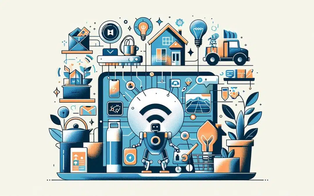 Ilustración de tecnología y hogar inteligente.