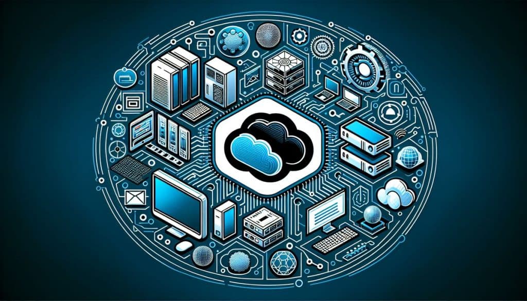 Ilustración isométrica de tecnología y datos en la nube.