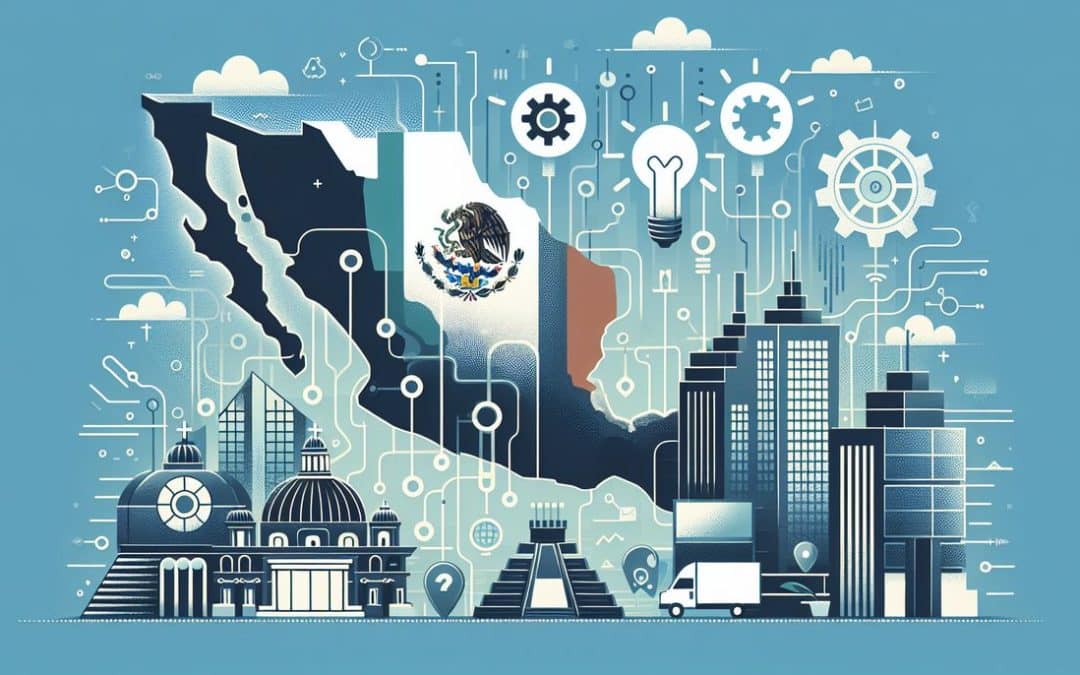 Ilustración digital de tecnología e innovación en México.