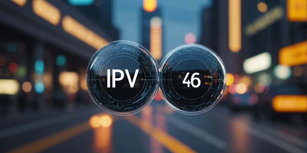 Illustration of IPv4 to IPv6 transition, showcasing benefits and challenges in the digital era.