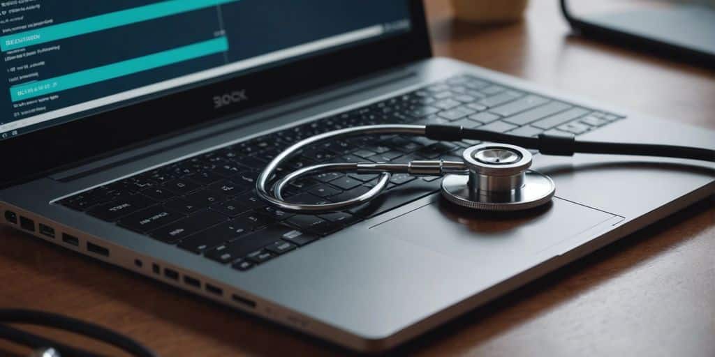a stethoscope on a laptop
